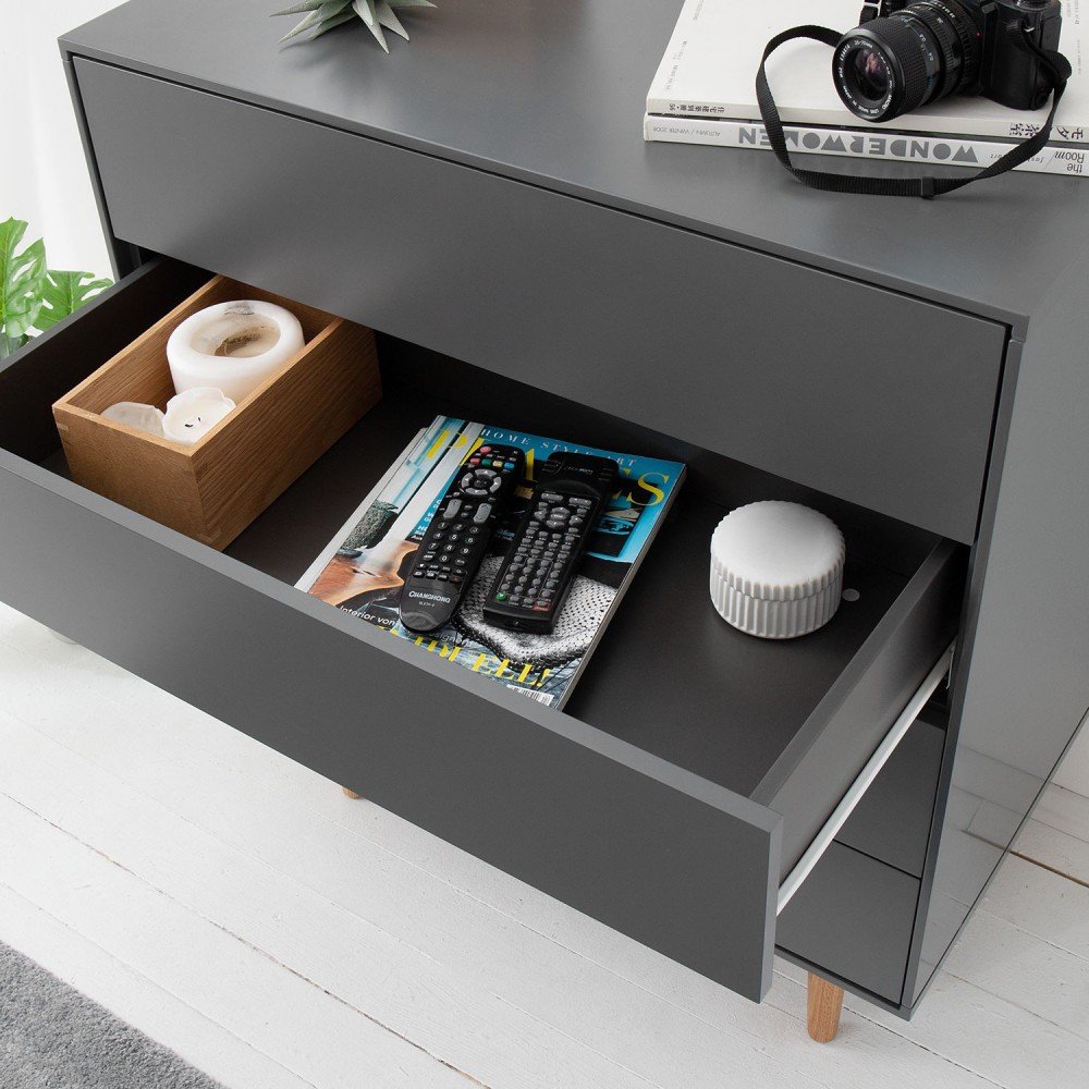 Splendid Cajonera estilo minimalista en color gris oscuro 4 cajones
